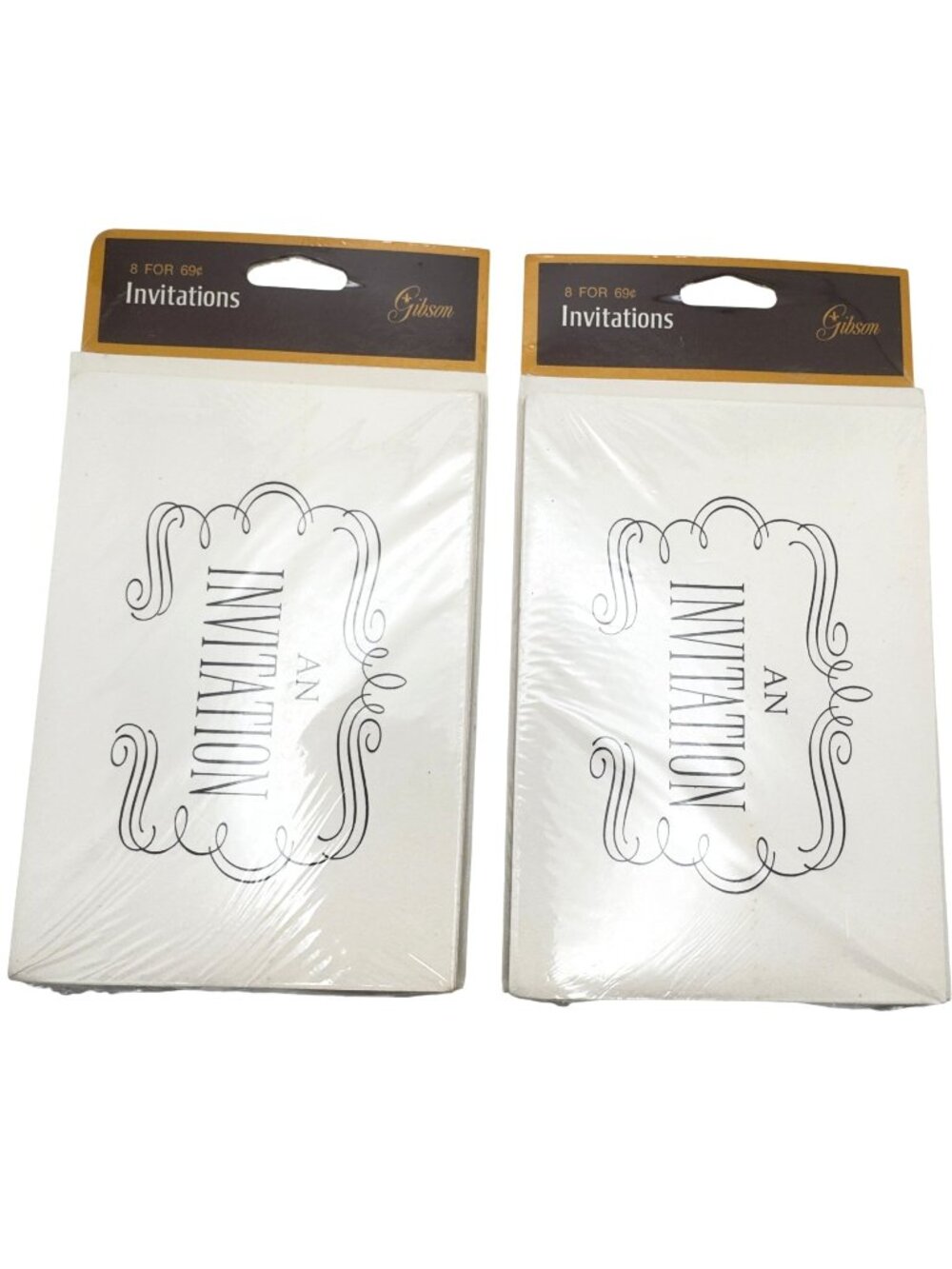 Vintage Gibson Blank Invitations Black & White Flourish NOS 2 Packs Of 8